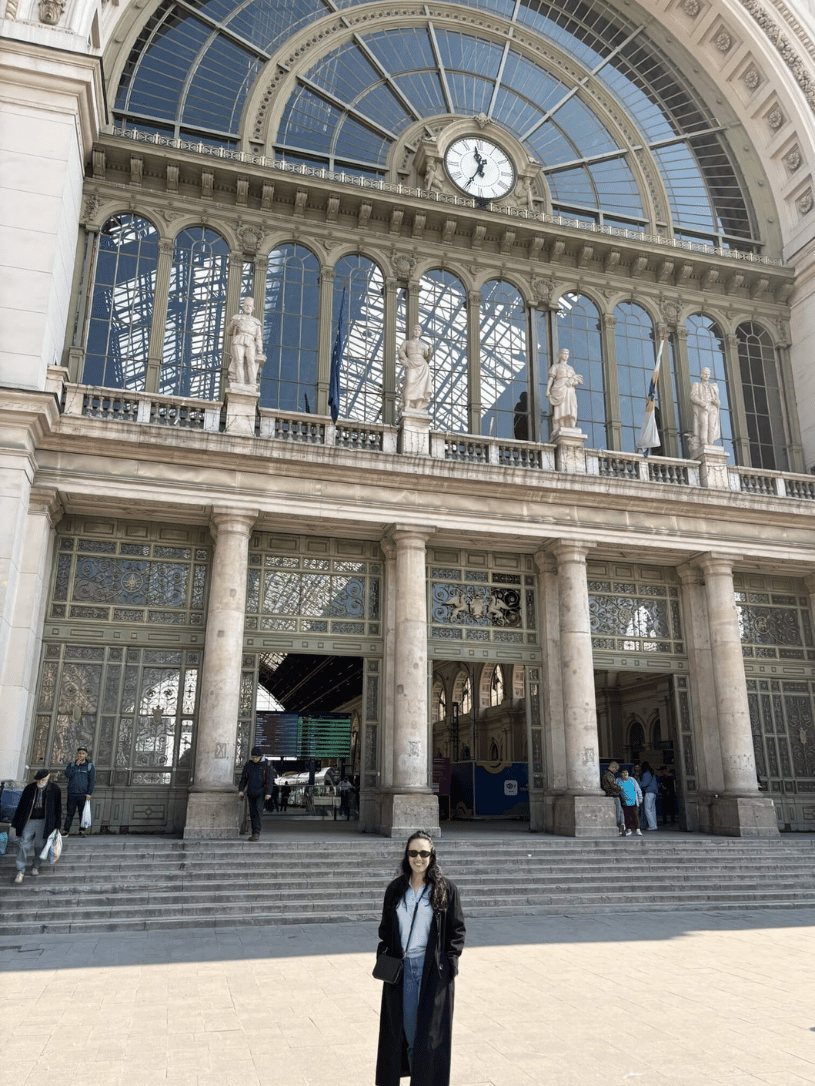 Lady infront of building